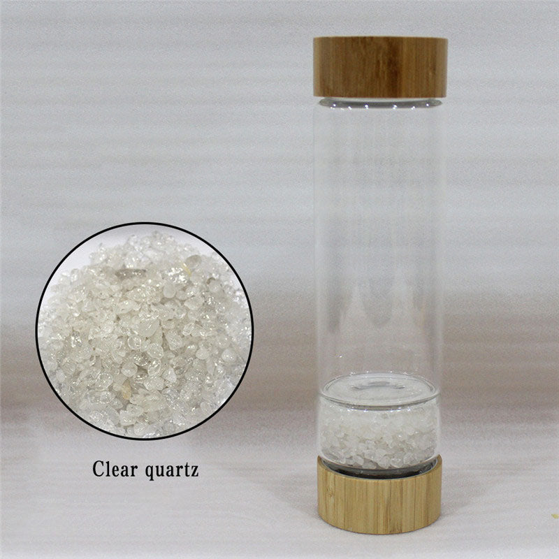 Bamboo Lid Clear Quartz Crystal Water Bottle