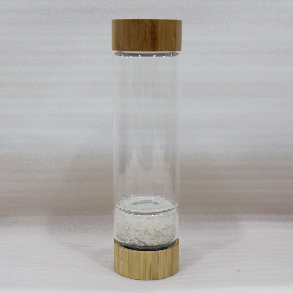 Bamboo Lid Clear Quartz Crystal Water Bottle