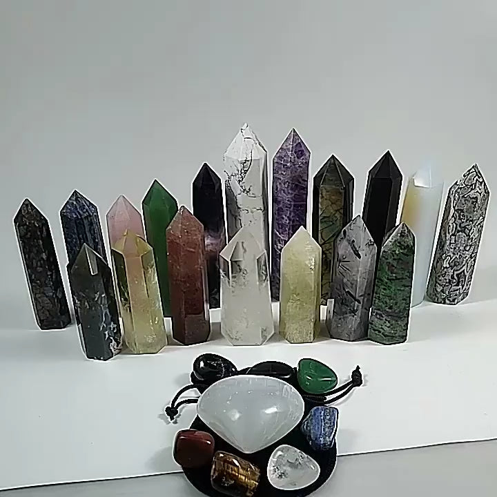 High Quality Natural Quartz Healing Stone Crystal Obelisk Hematite Crystal Wand Points