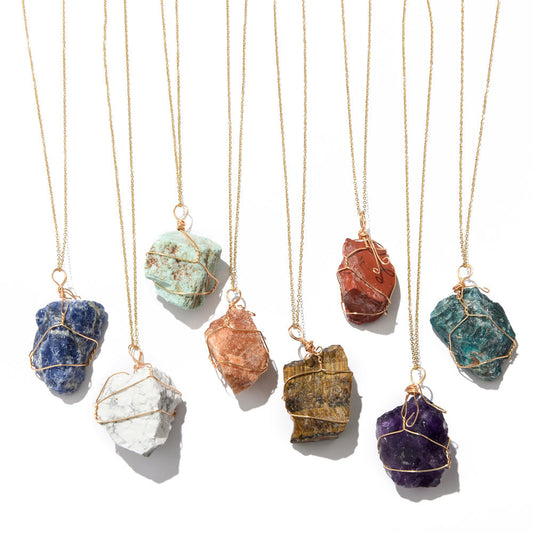 Natural Raw Stone Necklaces Geometric Crystal Pendant Gold Chain Necklaces Druzy Stone Crystal Jewelry