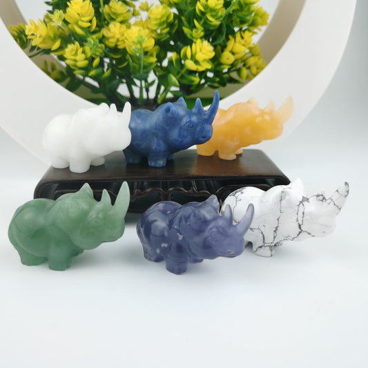 High Quality Hand Carved Crystal Animal Carvings Folk Crafts Crystal Blue Green Aventurine Rhino