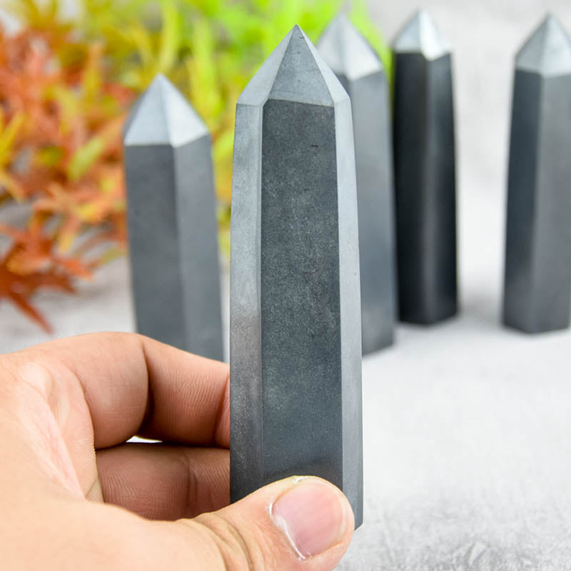 High Quality Natural Quartz Healing Stone Crystal Obelisk Hematite Crystal Wand Points