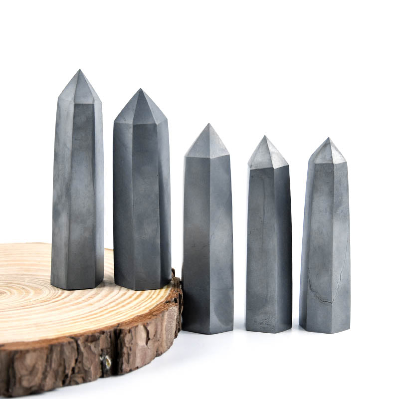 High Quality Natural Quartz Healing Stone Crystal Obelisk Hematite Crystal Wand Points