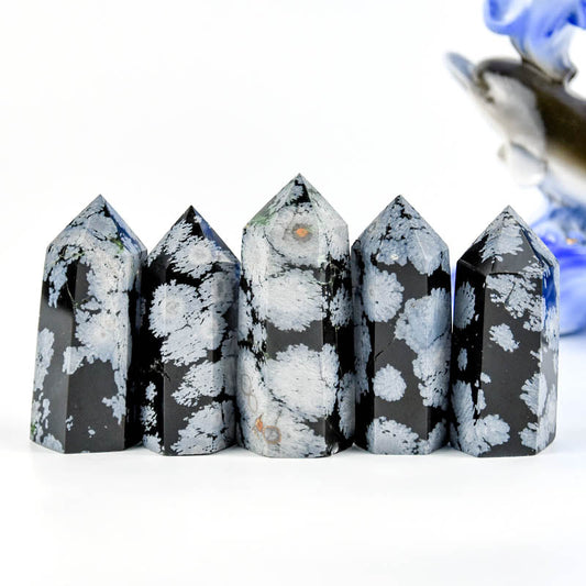 High Quality Natural Healing Stone Crystal Quartz Obelisk Snowflake Obsidian Points