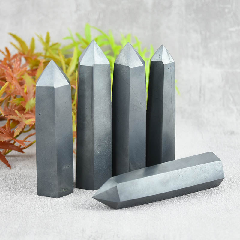 High Quality Natural Quartz Healing Stone Crystal Obelisk Hematite Crystal Wand Points